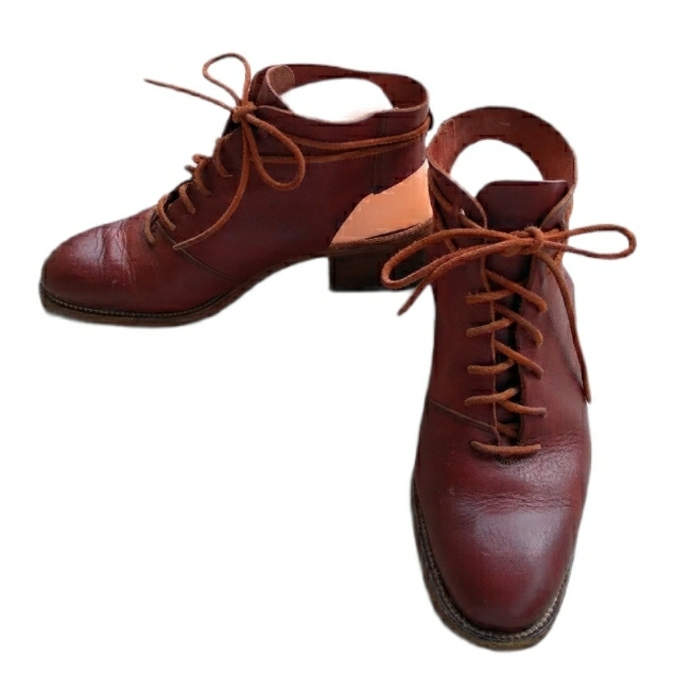 Stowe Italian Leather Lace Up Cutout Heel Booties Brown Womens 38.5‎